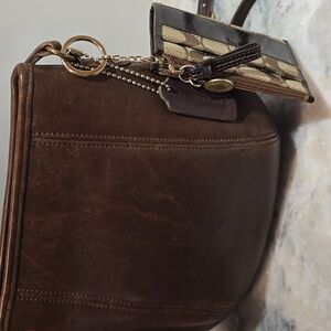 Coach Dark Brown Crossbody Bag And Credit Card/Coin Purse Key Chain